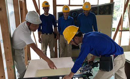 Practical training at construction skills training facility in Yangon